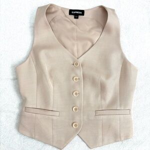 Express Cream Tan Button Down Vest Top
